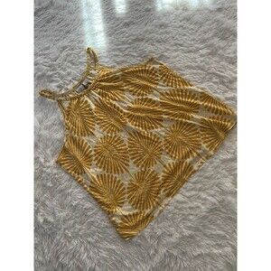 Joie 100% Linen Halter Top Yellow White Palm Leaf Print Braided Strap Size L